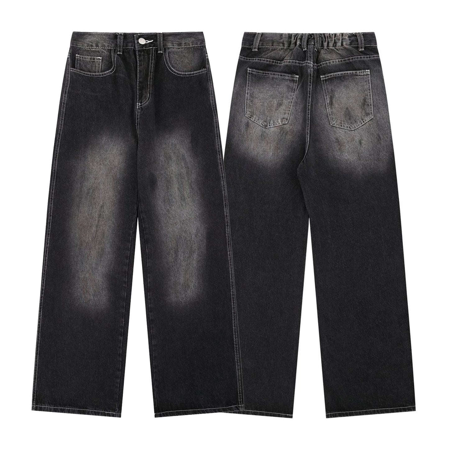 Washed Straight Jeans for Men - Loose Slimming Design Trousers