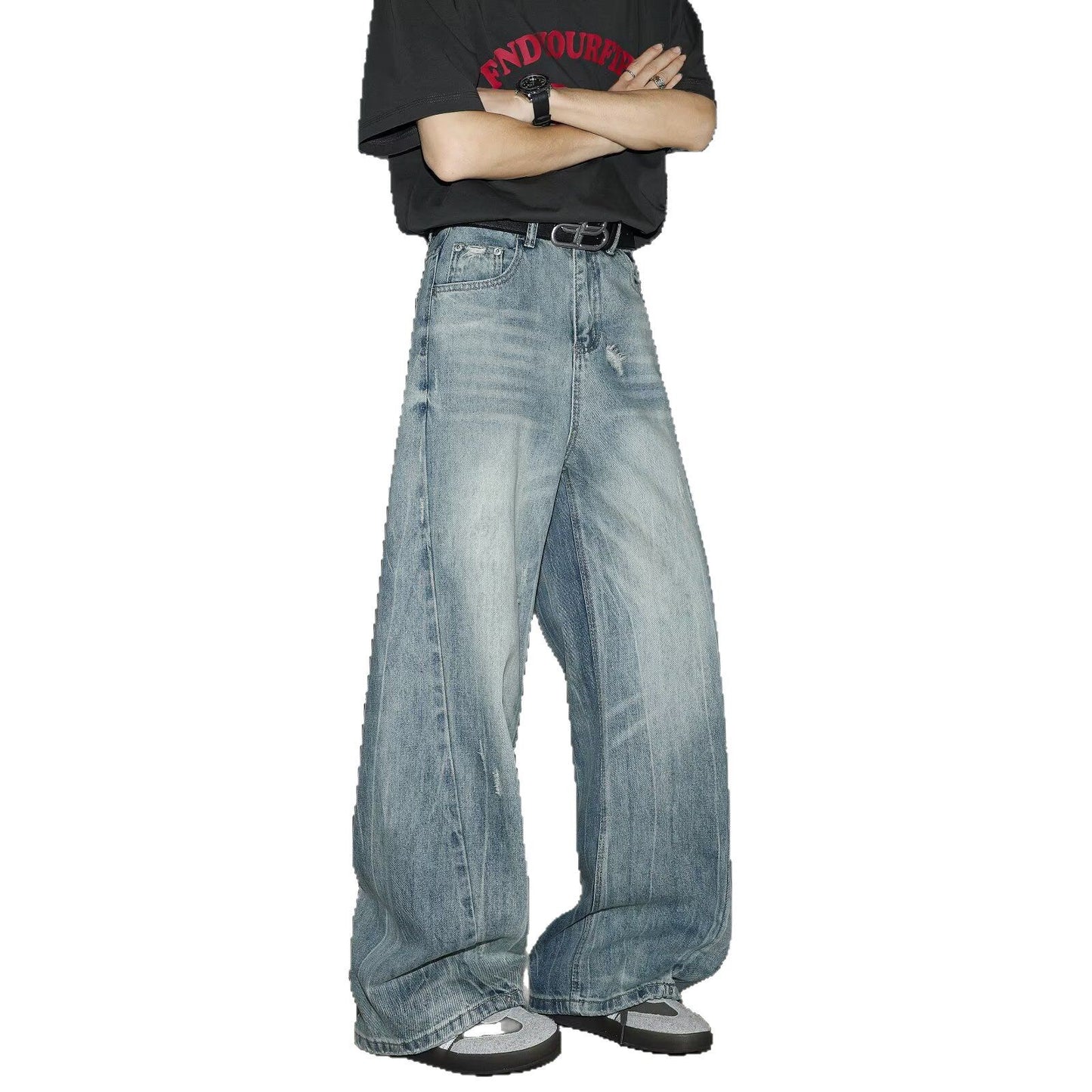 Retro Loose Wide Leg Denim Pants for Men - High Street Vibe