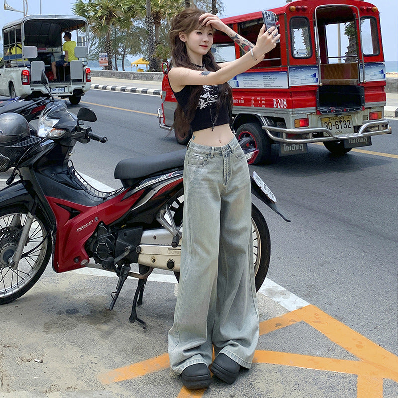 Women's Lyocell Tencel Wide Leg Jeans - Summer Thin Style Loose Fit