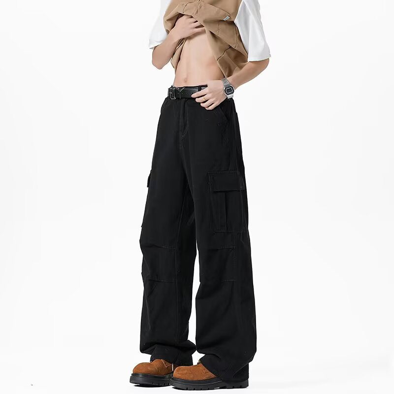 Loose Straight Leg Wide Leg Denim Pants - Multi Pocket Casual Style