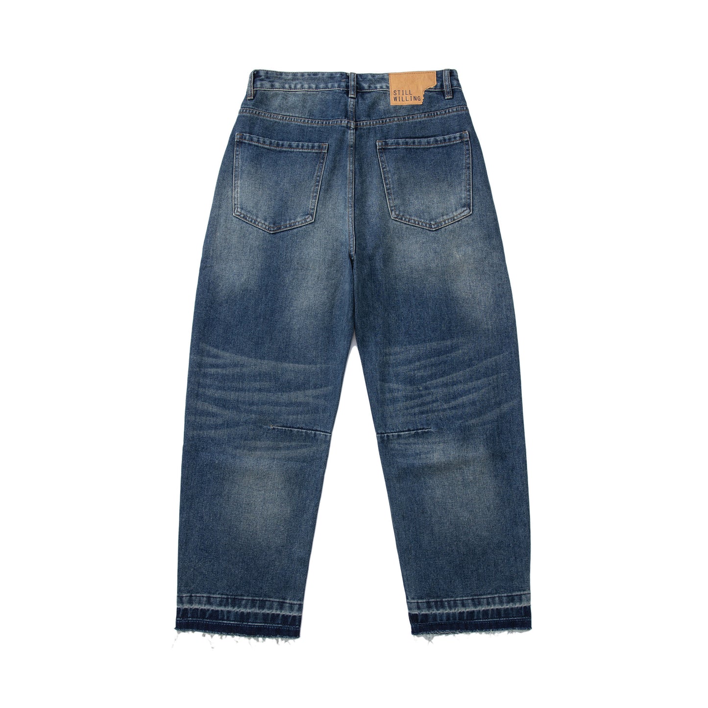 Men's Loose Cuff Tapered Denim Jeans with Catwhisker Wash
