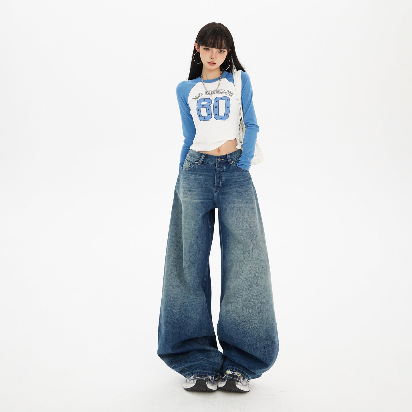 Street Washed Loose Denim Pants for Women - High Waist Wide Leg Trousers