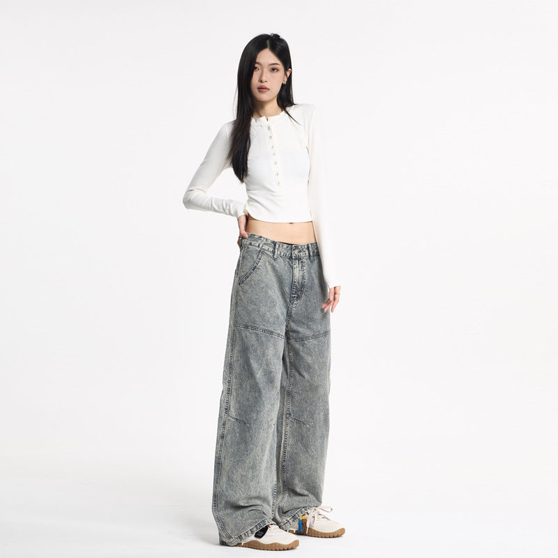 Women's Retro Wide-Leg Distressed Knife-Edge Denim Pants - Unisex Vintage Streetwear