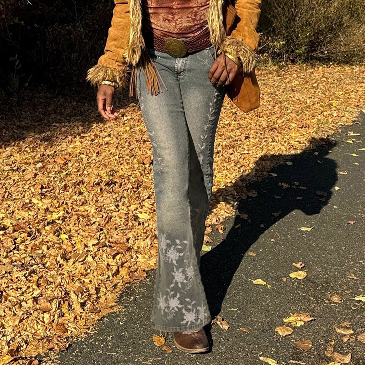 Retro Washed Spicy Girl Slim Fit Micro Flared Pants