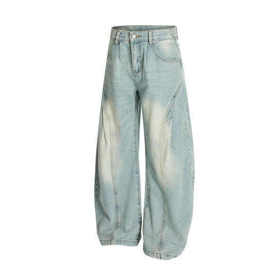 Curved Knife Retro Washed Cowboy Cleanfit Wide Leg Pants