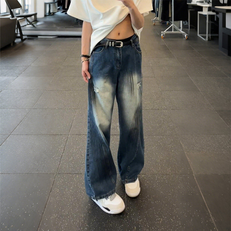 Bent Knife Denim Straight Tube Loose Wide Leg Slightly Flared Pants