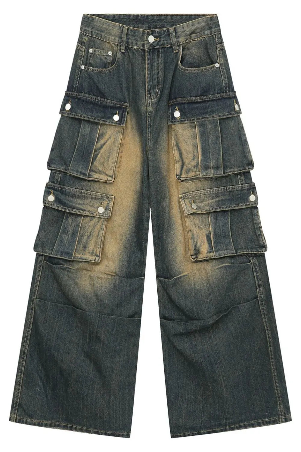 High Waist Jeans with Cargo Pockets - Premium Japanese Denim