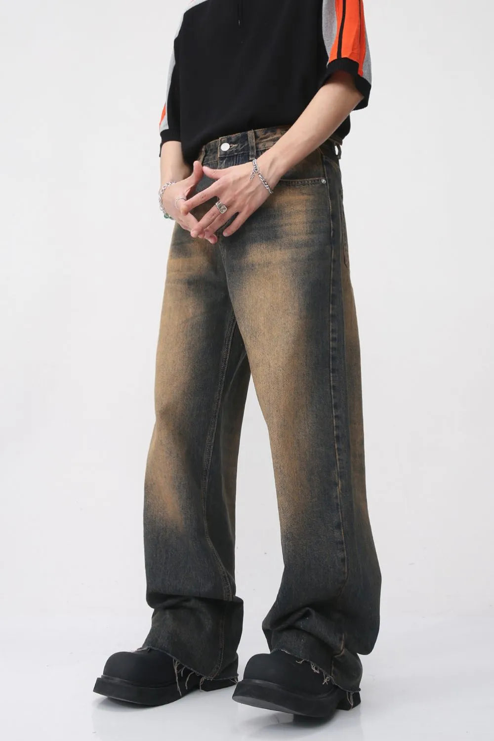 Premium Raw Hem Straight Leg Jeans