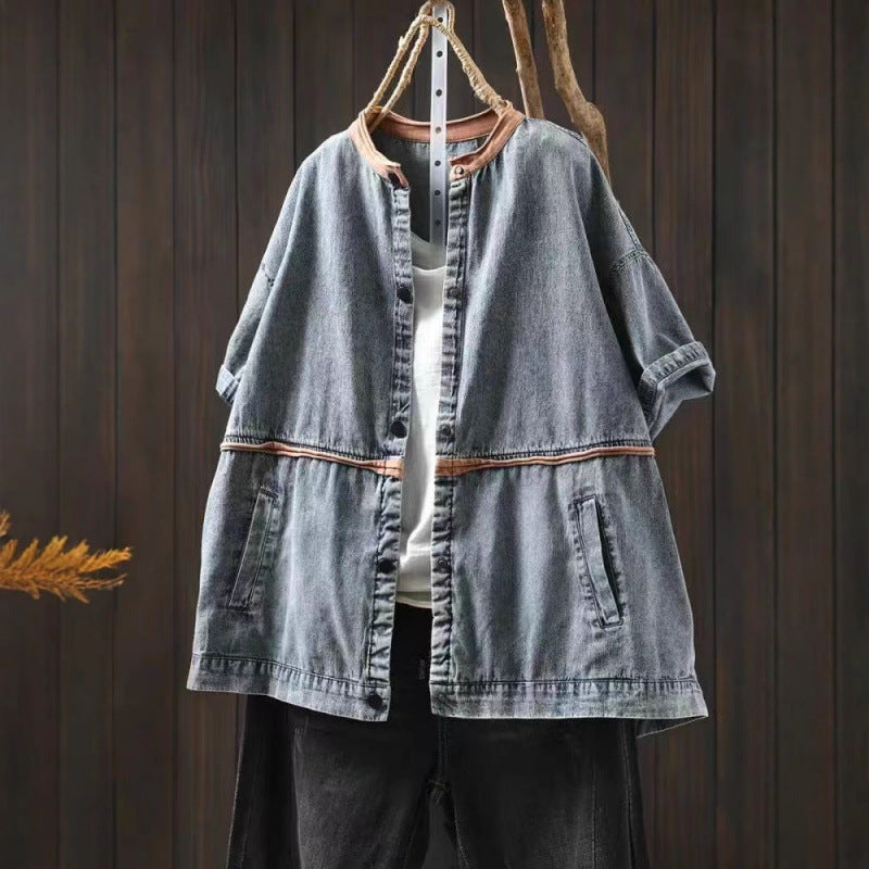 Summer Vintage Denim Short Sleeve Lightweight Jacket for Women