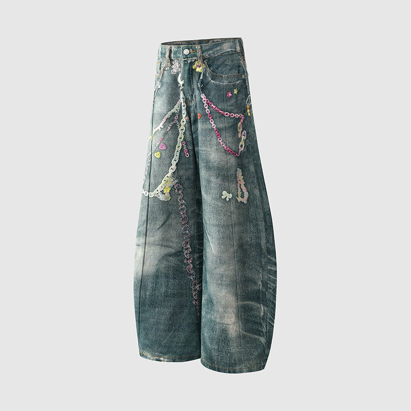 Women's High Street Wide-Leg Floor-Length Denim Pants