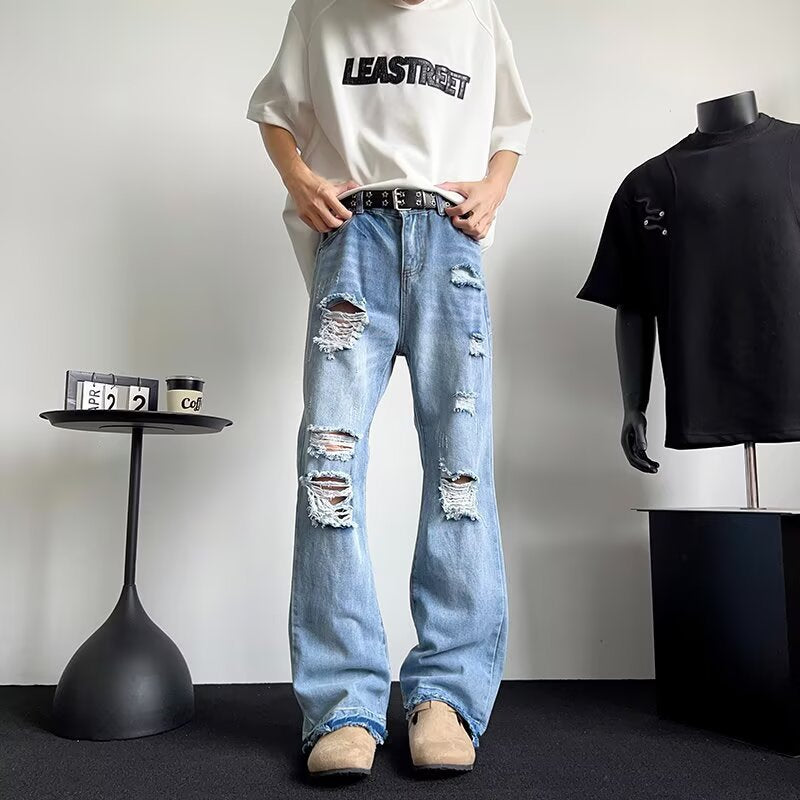 Versatile Straight Leg Washed Denim Pants for Men