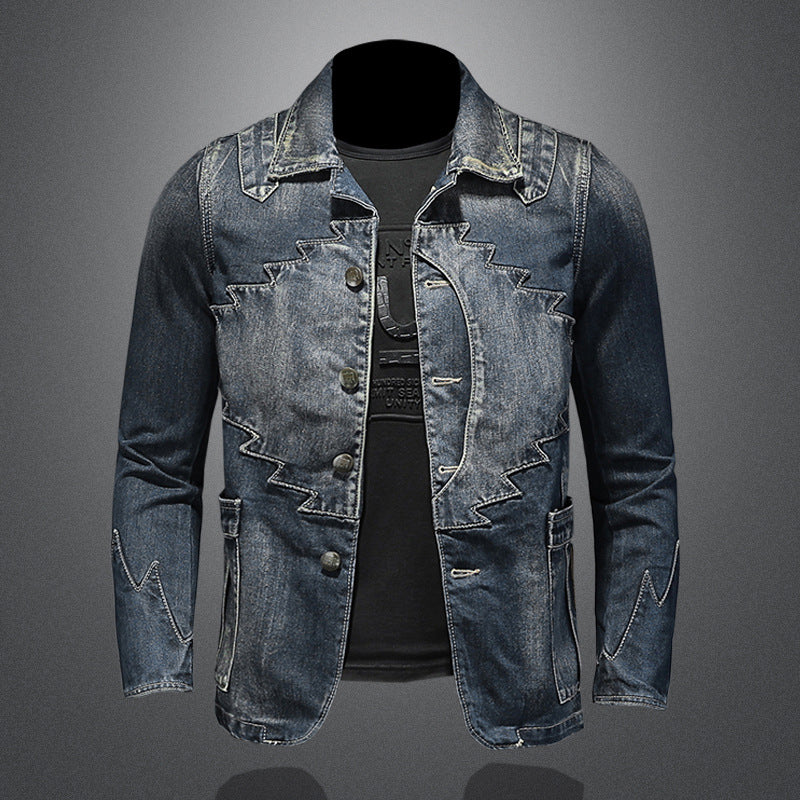 Stylish Ethnic Design Denim Blazer Jacket - Heavyweight Trendy Denim Coat