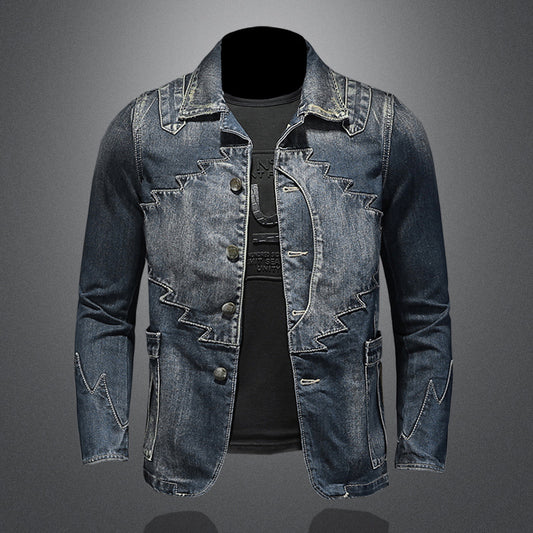 Stylish Ethnic Design Denim Blazer Jacket - Heavyweight Trendy Denim Coat