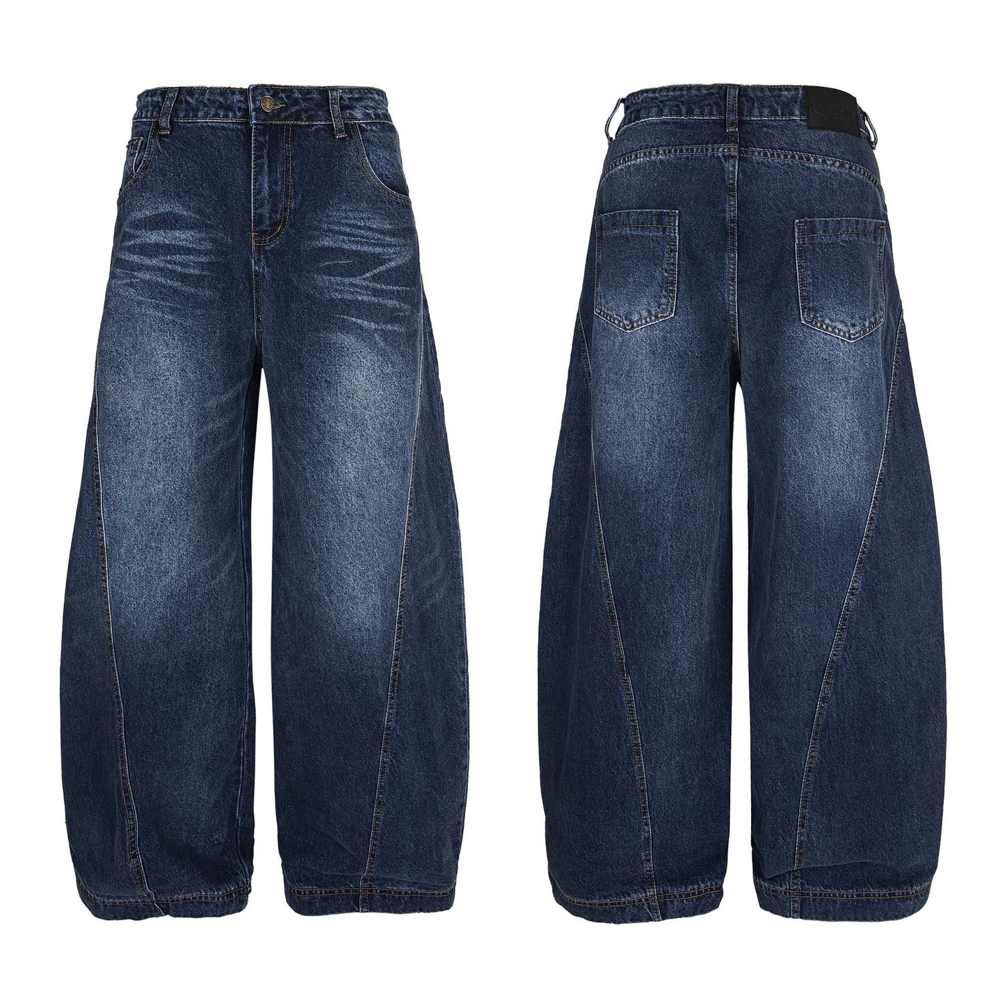 Washed Distressed Patchwork Tapered Pants - Unisex Loose Wide Leg Jeans