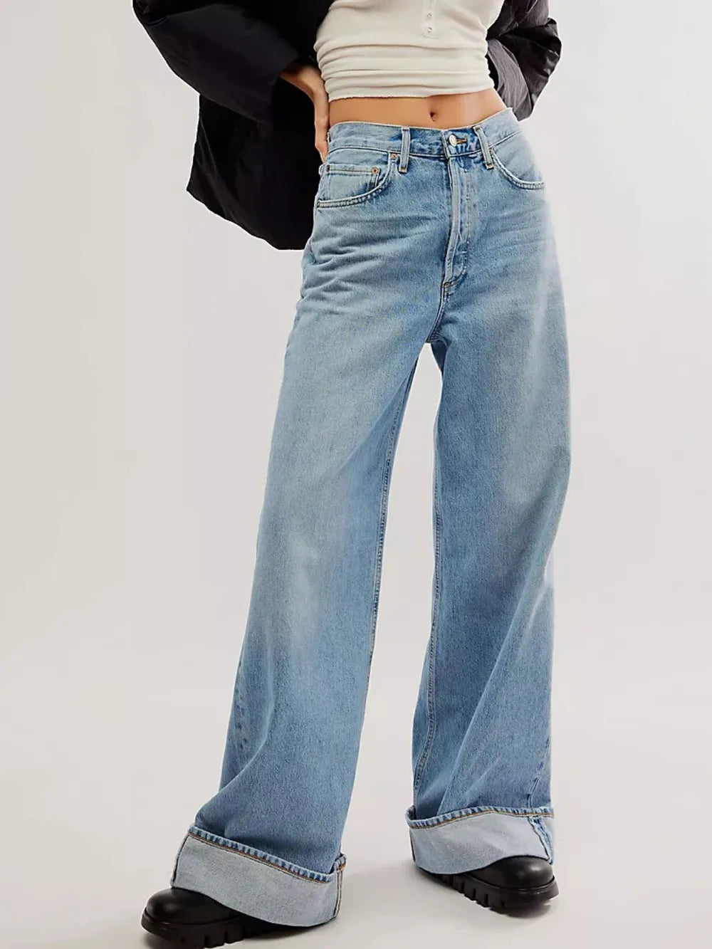 Premium Cuffed Jeans with Pockets