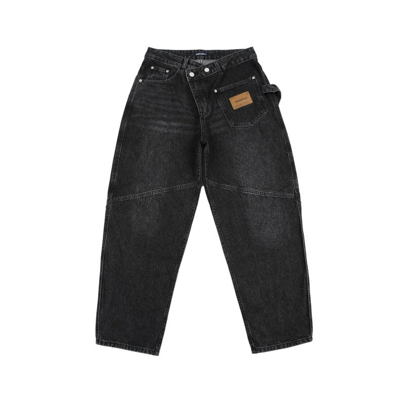Men's Slant Placket Knife Jeans - Loose Straight Leg Pants