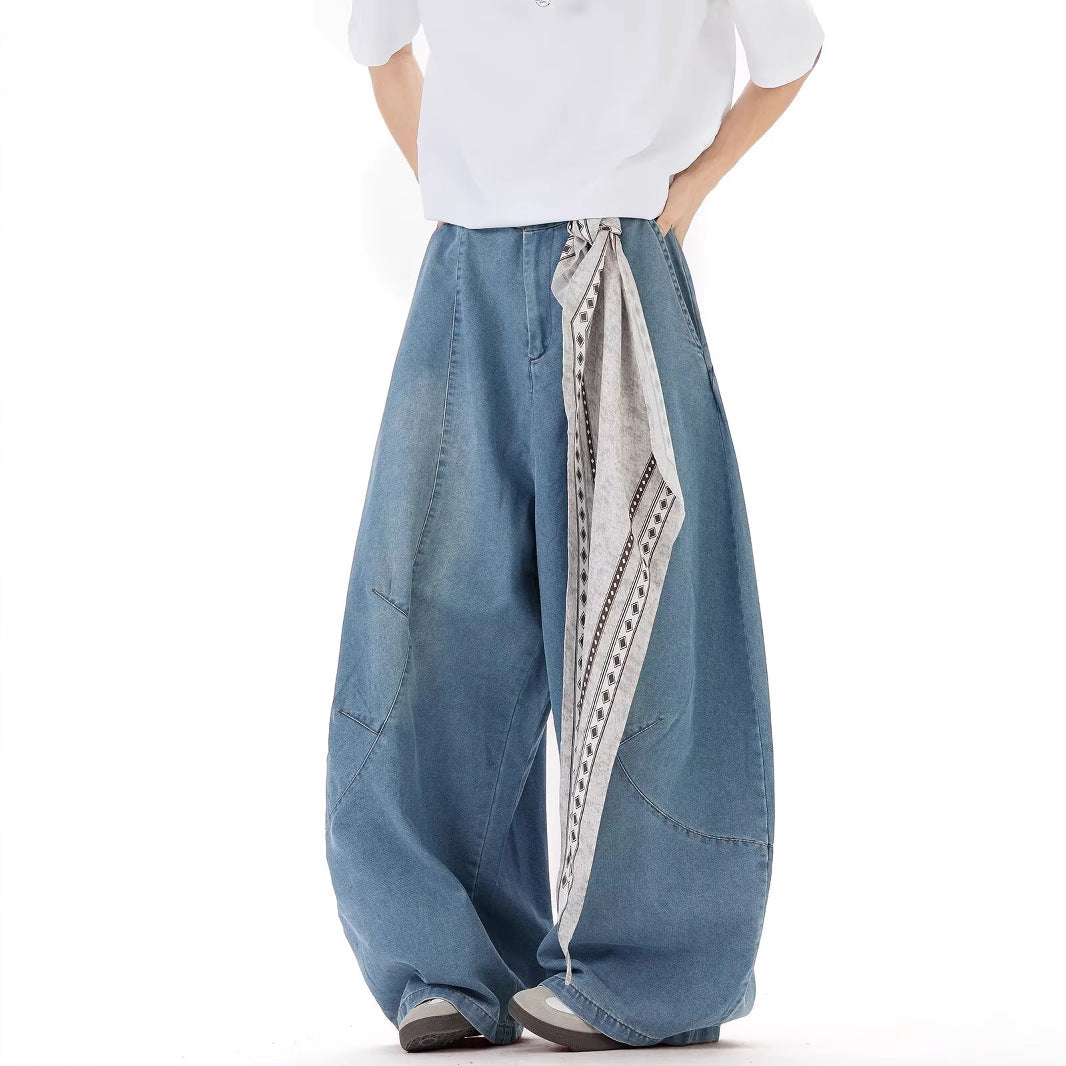 Square Scarf Deconstruction Silhouette Curved Knife Denim Wide Leg Pants