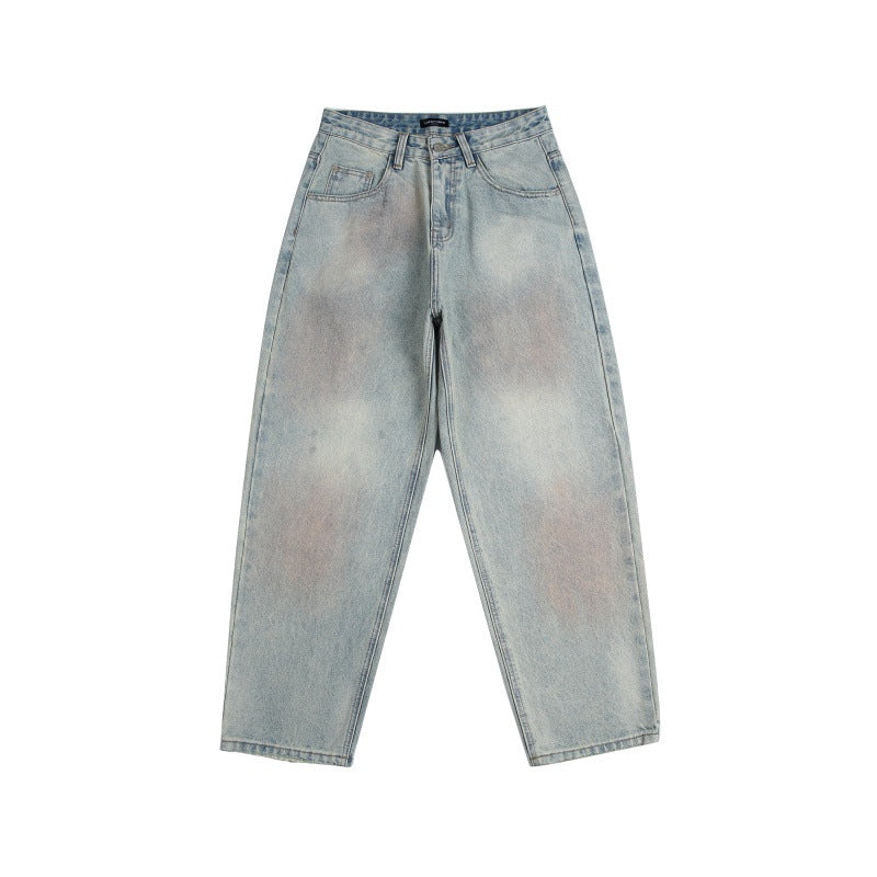 Men's Loose Straight Leg Distressed Washed Denim Jeans