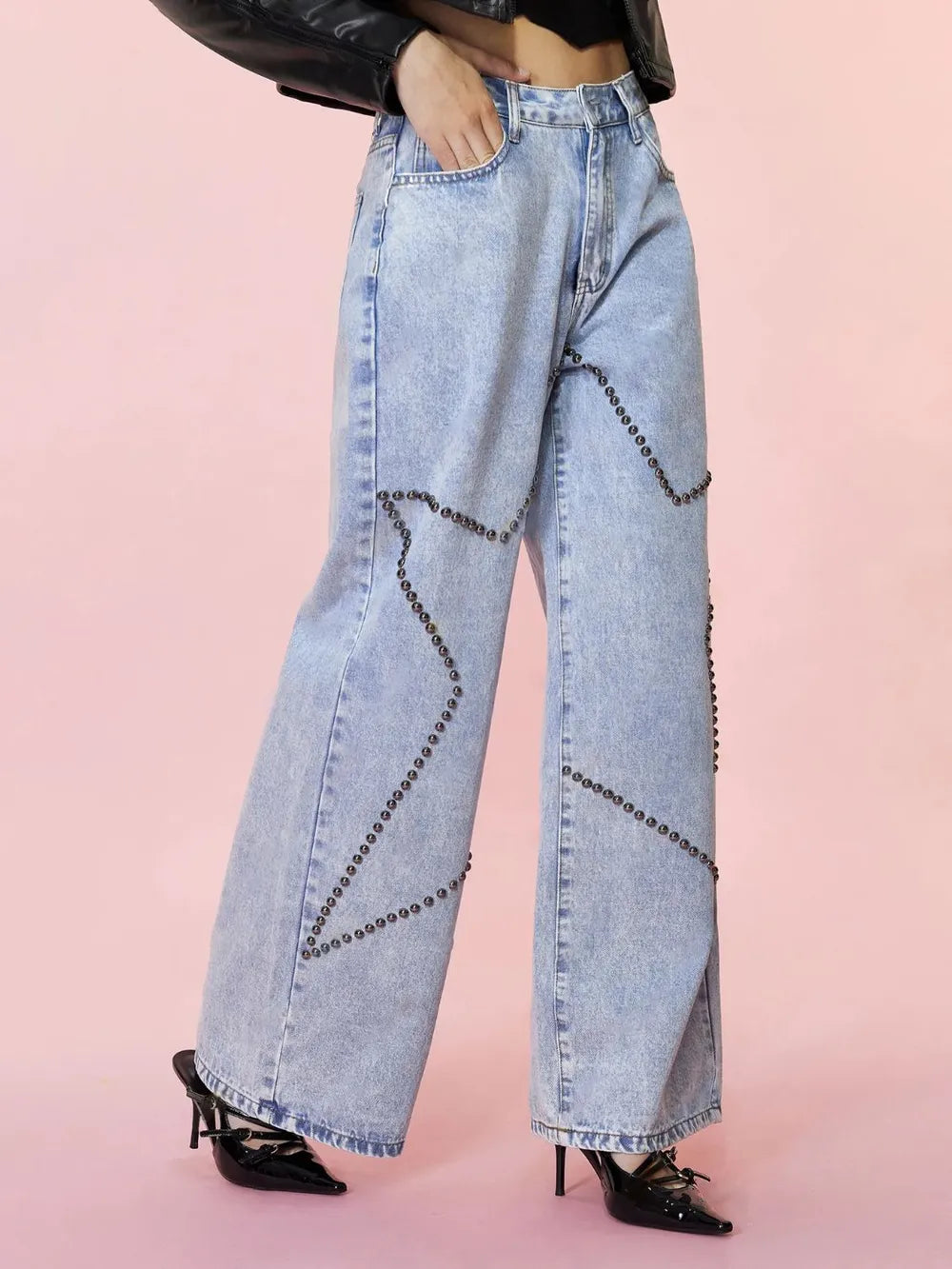 Loose Retro Nail Bead Jeans and Pants