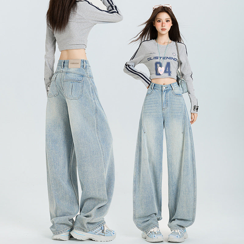 Light-Colored Wide-Leg Jeans for Women - High-Waisted Loose Plus-Size Flare Trousers