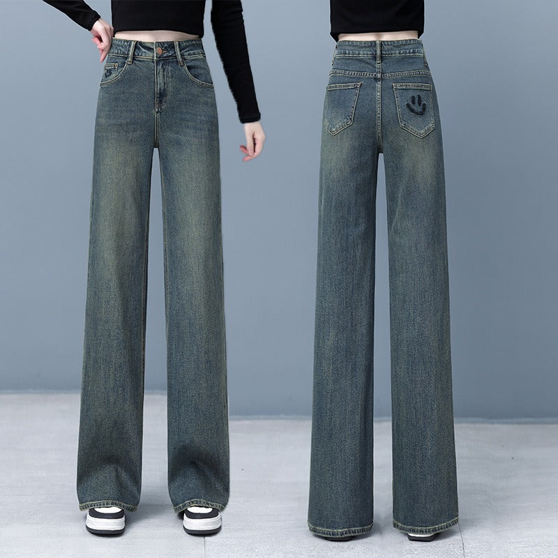 Cement Gray High-Waisted Straight Tube Jeans for Women