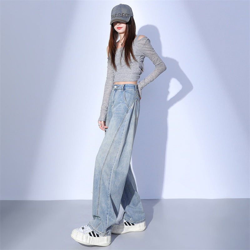 Light-Colored Wide-Leg Jeans for Women - Summer New Arrival with Split Design