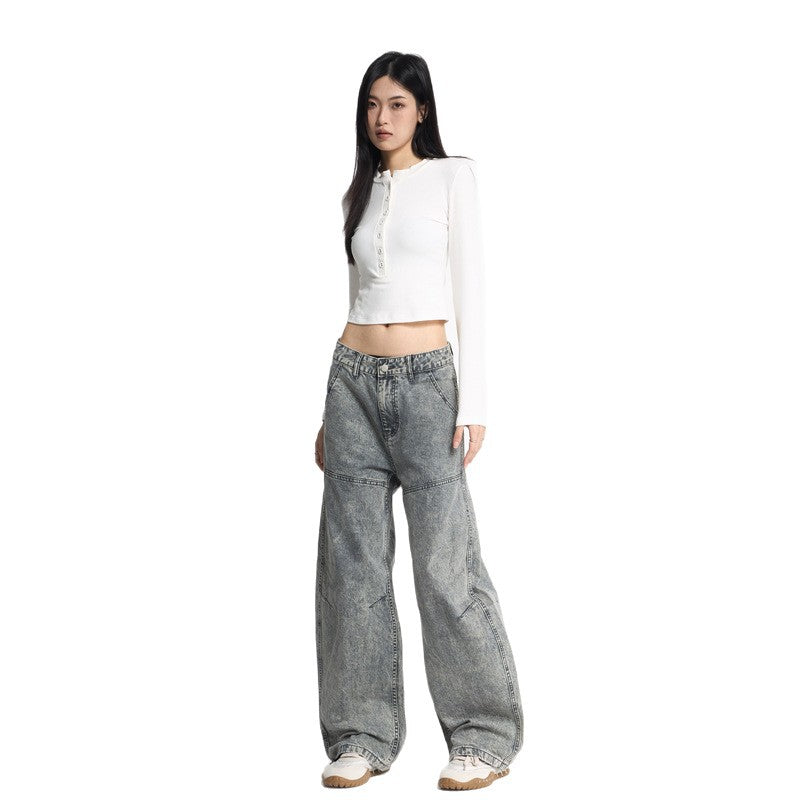 Women's Retro Wide-Leg Distressed Knife-Edge Denim Pants - Unisex Vintage Streetwear