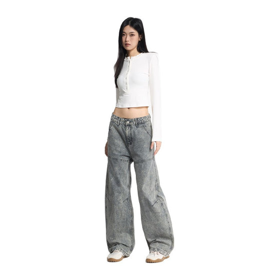 Women's Retro Wide-Leg Distressed Knife-Edge Denim Pants - Unisex Vintage Streetwear