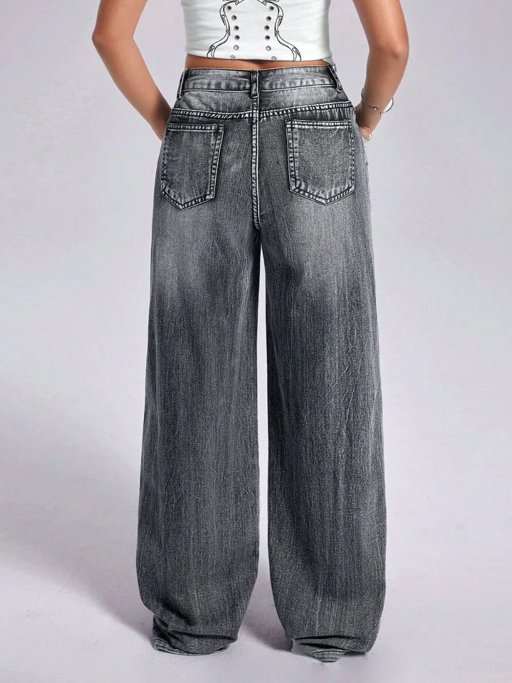 Premium Cross Wide Leg Jeans with Pockets