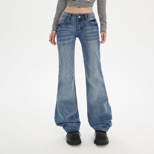 Women's Retro Blue Low Waist Denim Flare Pants
