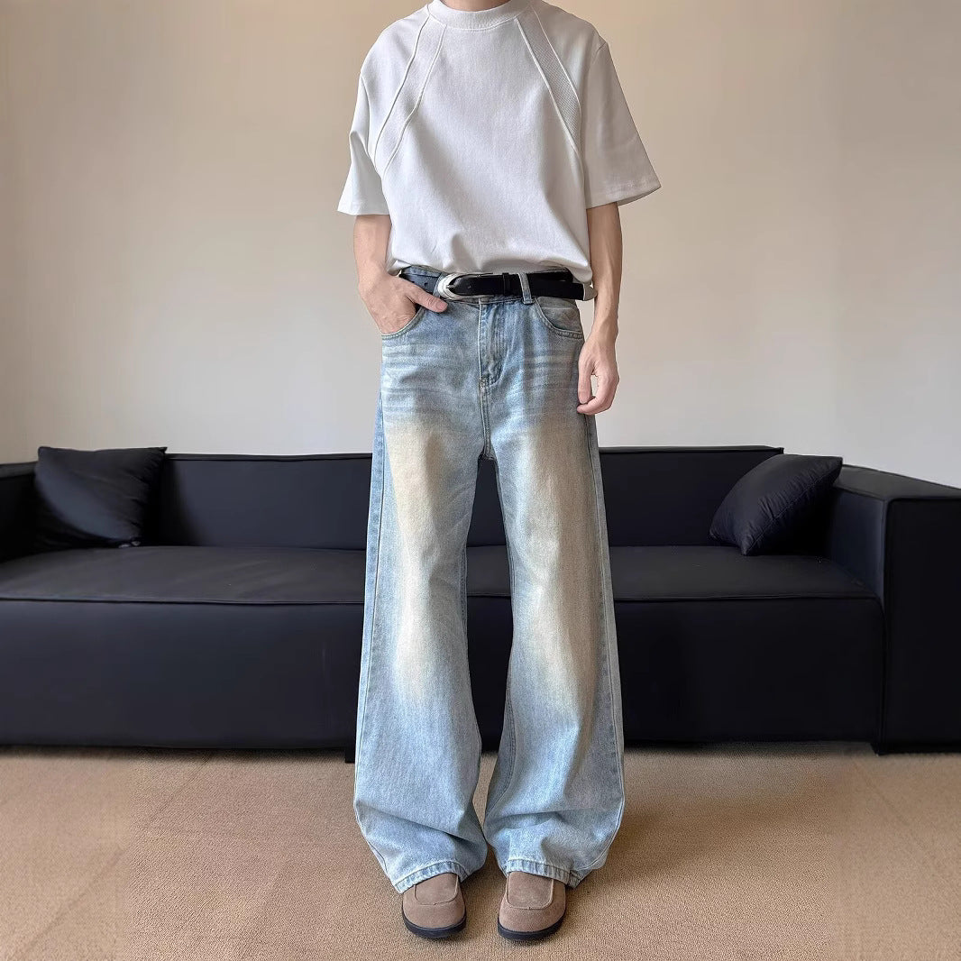 Vintage Curved Jeans with Wide Leg Silhouette and Long Drape