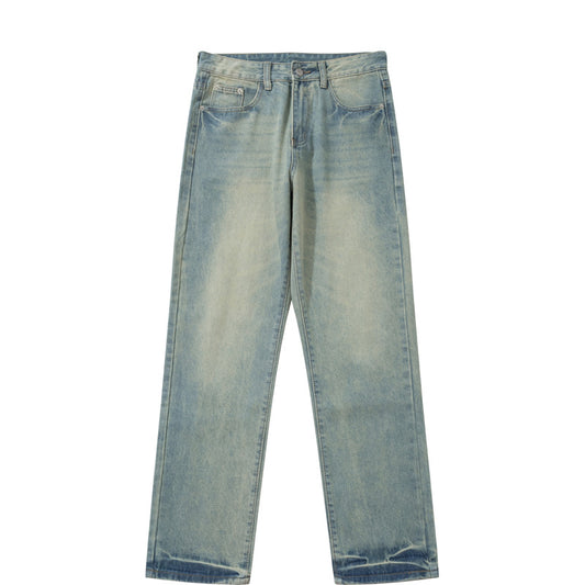Blue Straight Jeans Men's Loose Casual Trousers - Versatile Men's Wide-Leg Pants