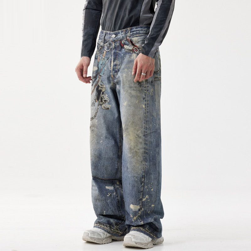 Trendy American Style Men's Loose Straight Leg Jeans - Nostalgic Blue