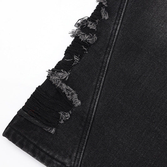 Vintage Denim Loose Cut Wide Leg Seven Quarter Shorts - Black