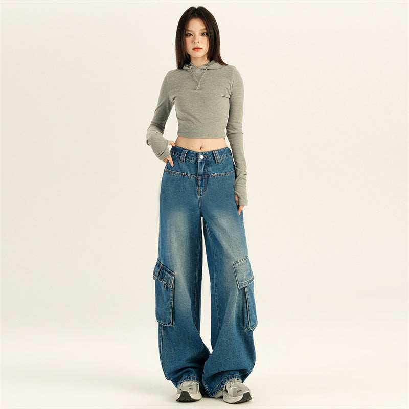 Women's High Waist Slim Denim Pants - Floor Length Workwear Trousers