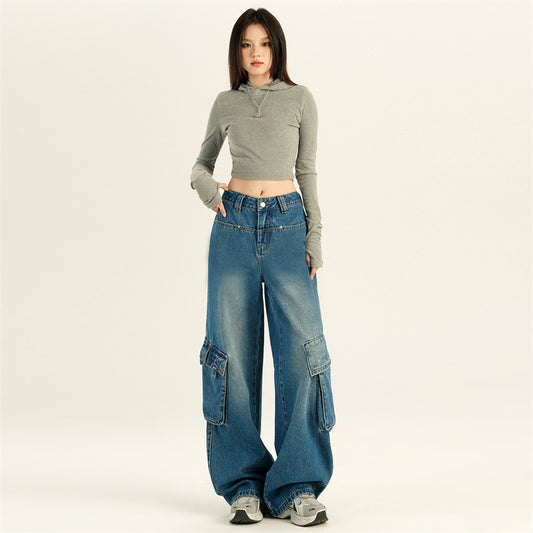 Women's High Waist Slim Denim Pants - Floor Length Workwear Trousers