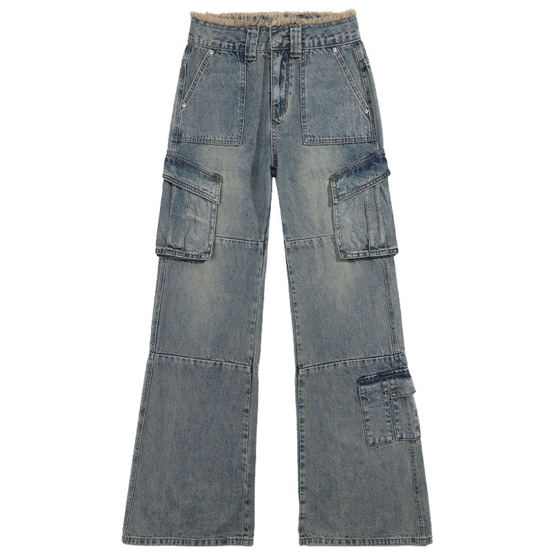 Women's High Waist Slim Wide Leg Denim Workwear Pants