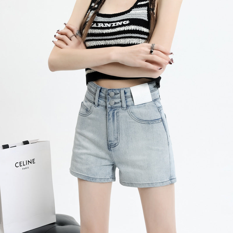 Retro High Waist Slimming A-Line Denim Shorts for Women