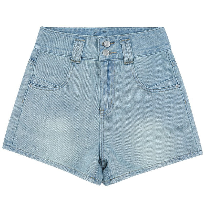 Light Blue High-Waisted A-Line Denim Shorts for Women