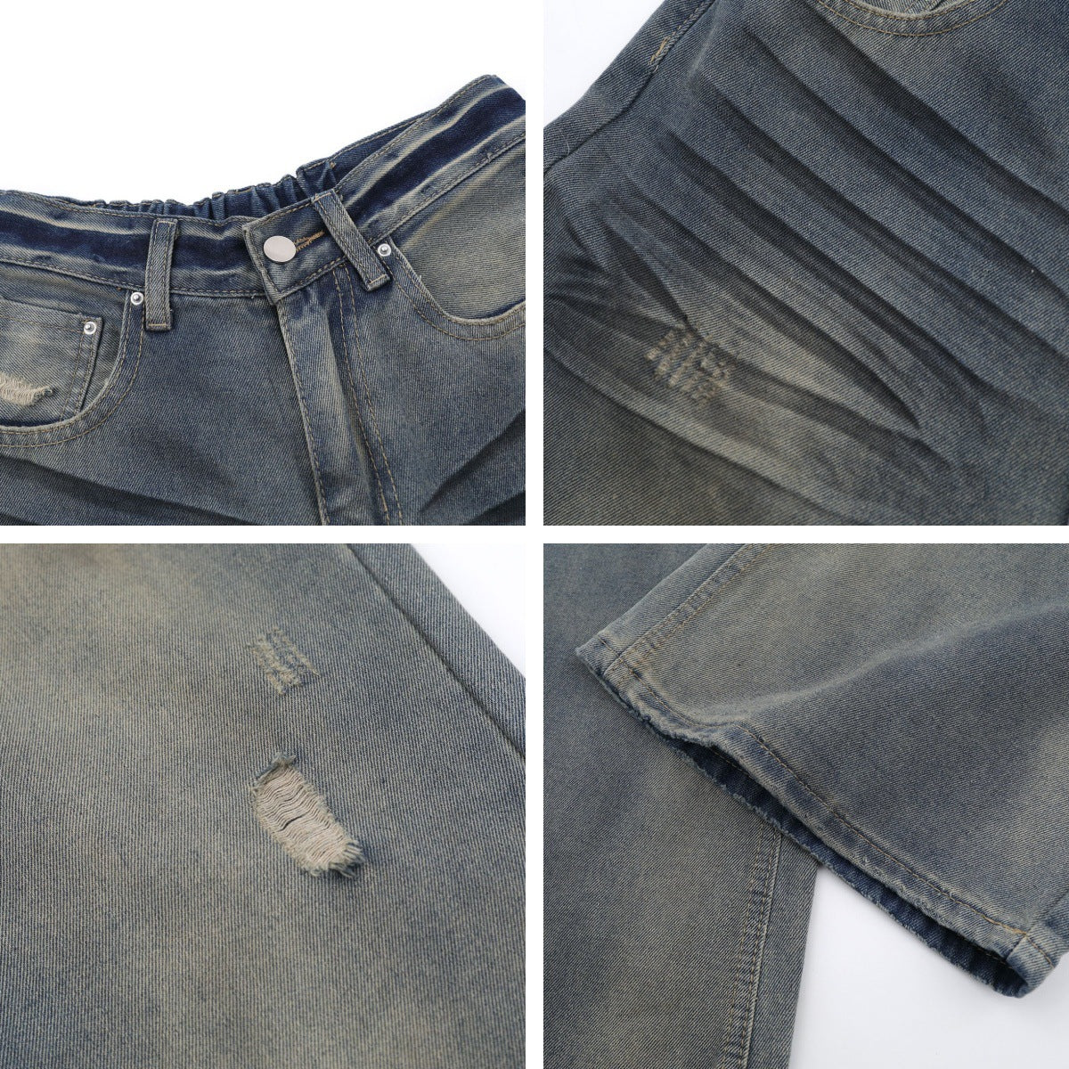 Unisex Washed Straight Leg Jeans - Casual Loose Slim Fit