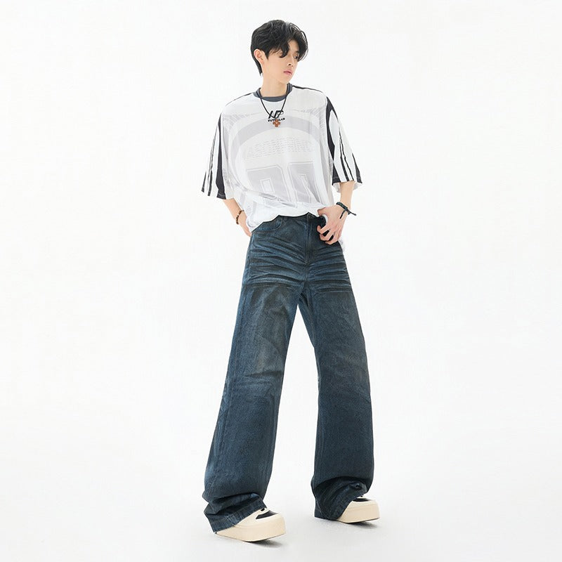 Wrinkled Street Jeans - Loose Straight Leg Pants