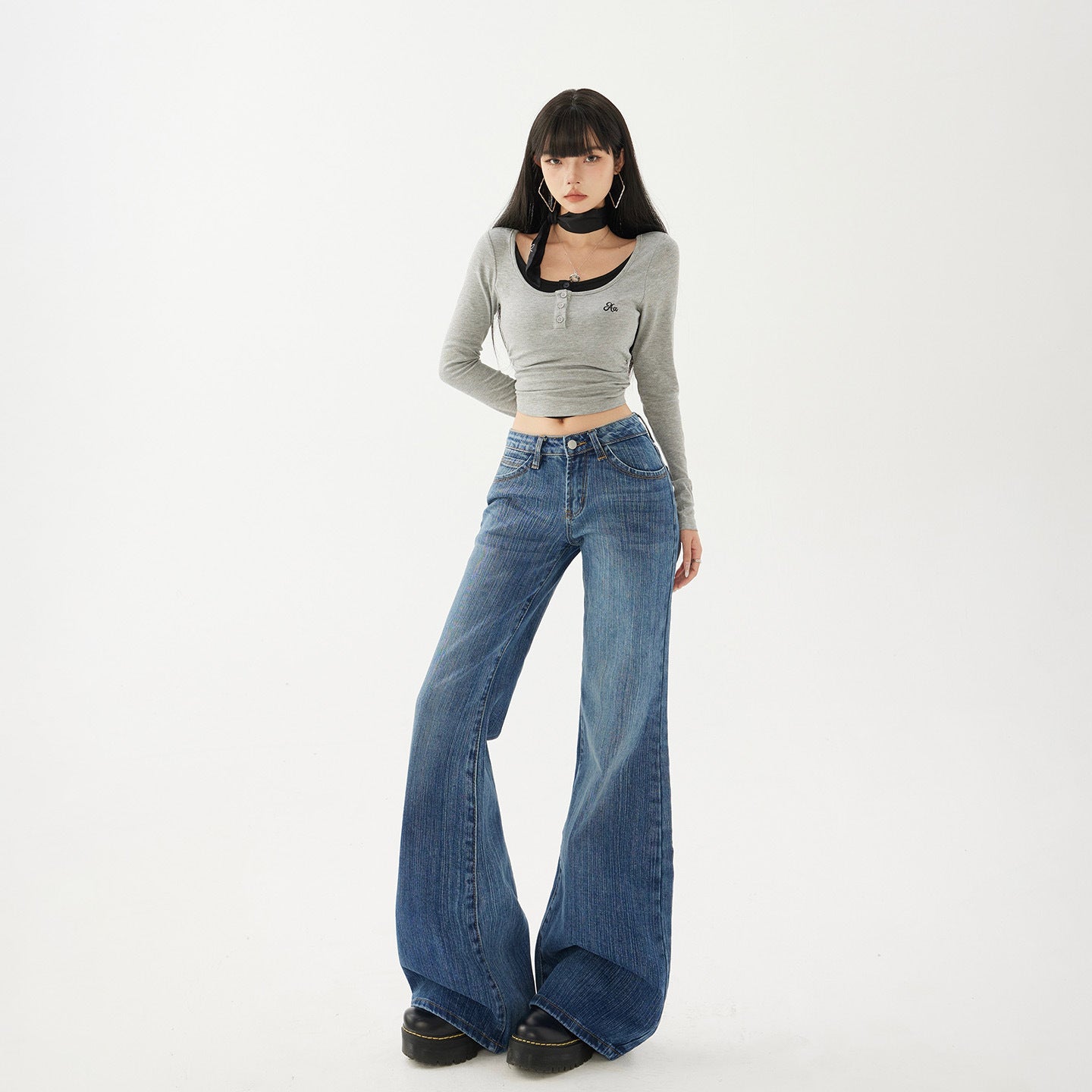 Style Skinny Flare Jeans for Women - Low Waist Elastic Slimming Trumpet Pants