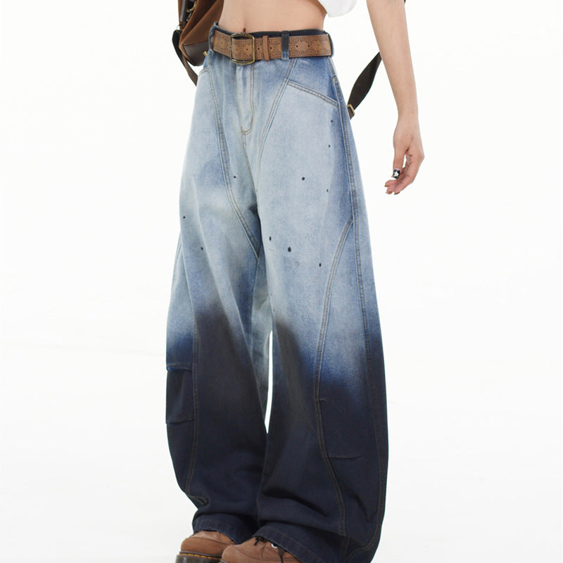 Gradient Splash Ink Wide Leg Jeans for Spring and Summer