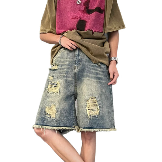 Vintage Distressed Washed Denim Shorts