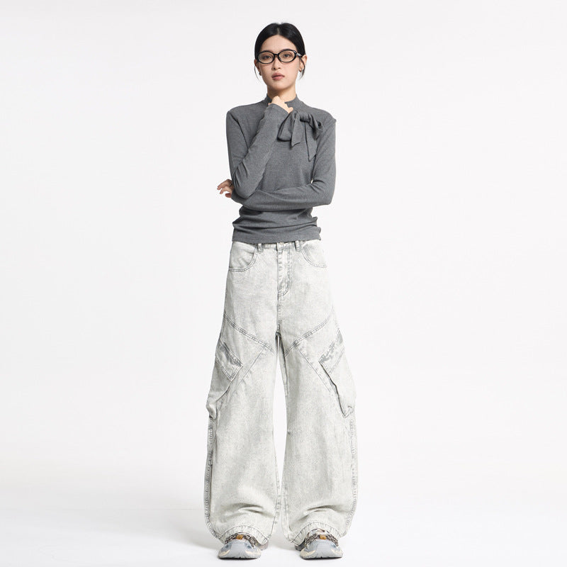 Design Knife-Style Cargo Pants Unisex Streetwear Loose Straight Wide-Leg Jeans