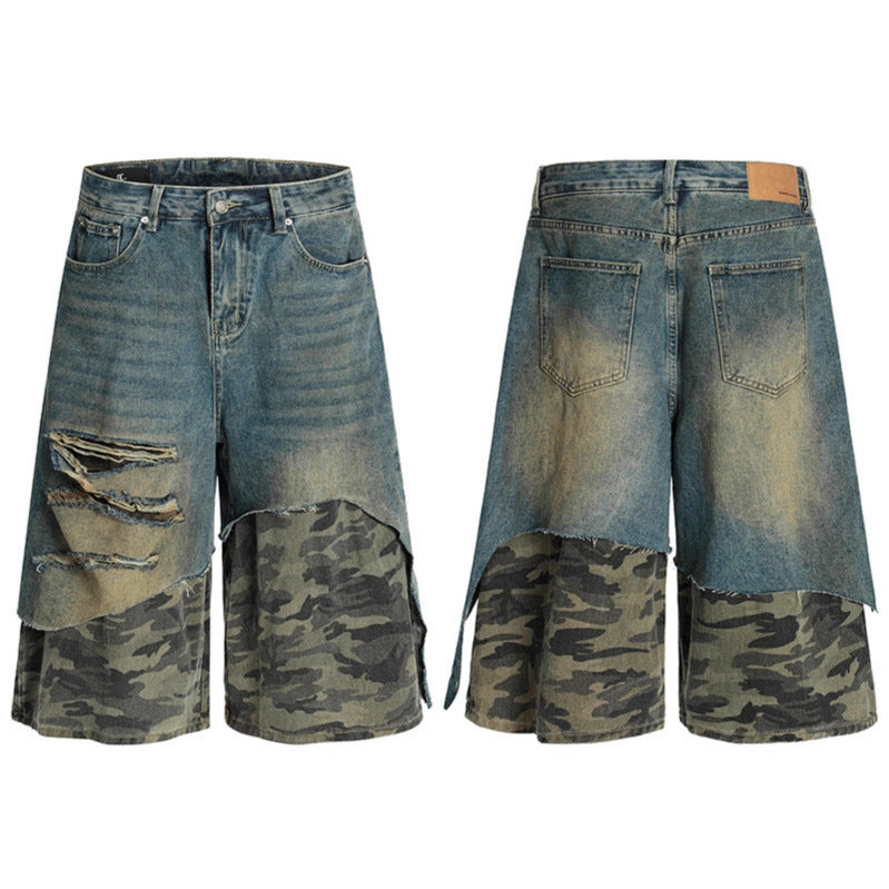 Camouflage Patchwork Seven Quarter Jeans