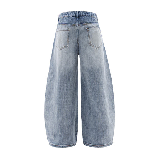 Washed Wide Leg Tapered Jeans - Unisex Loose Slimming Long Pants