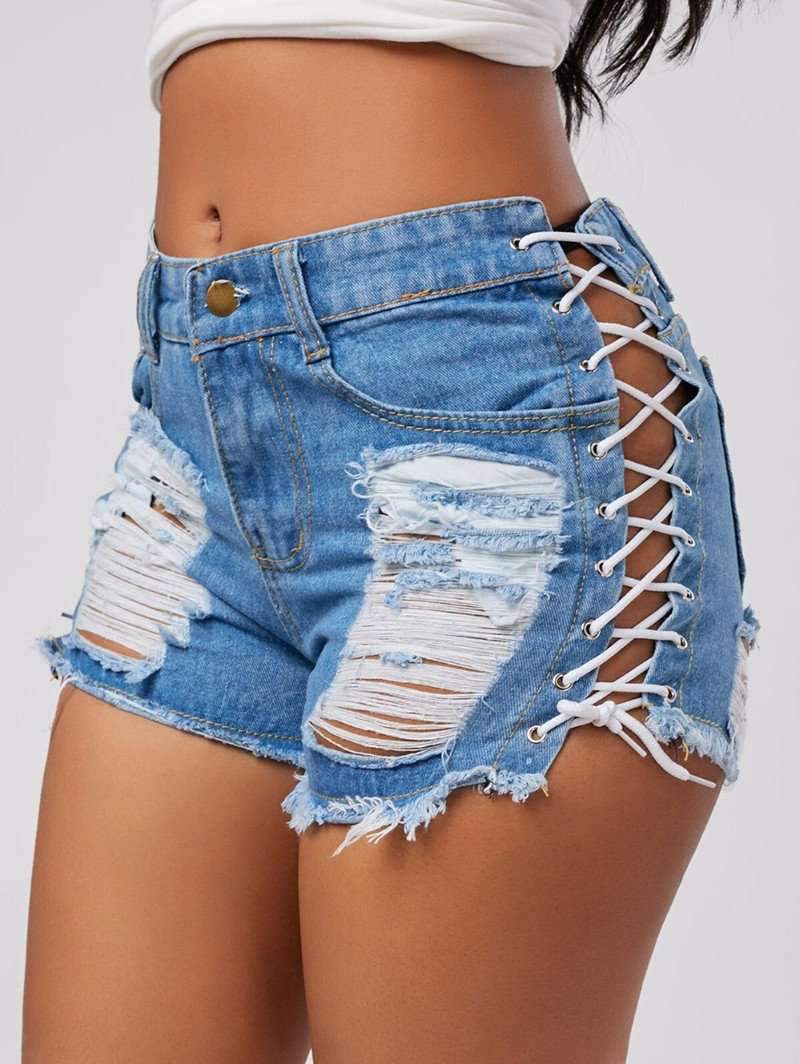 High Waist Ripped Denim Shorts for Women