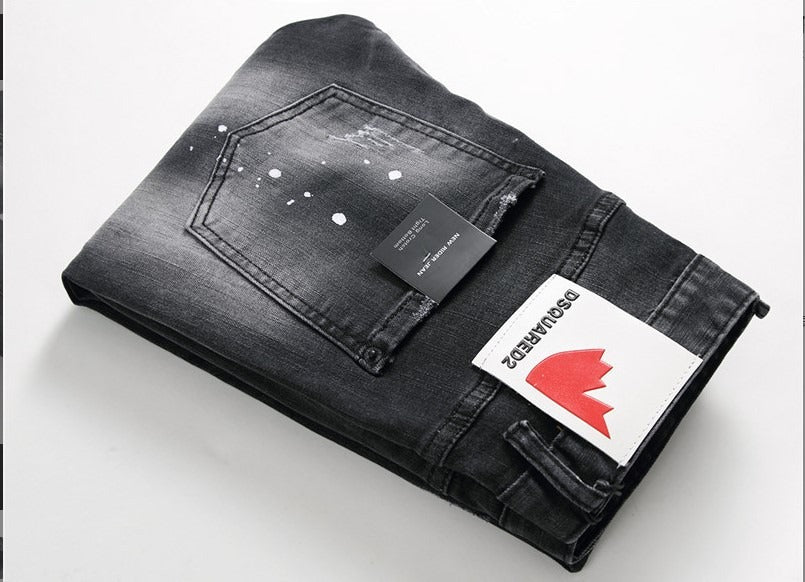 Personalized Black and Gray Torn Zipper Jeans for Men