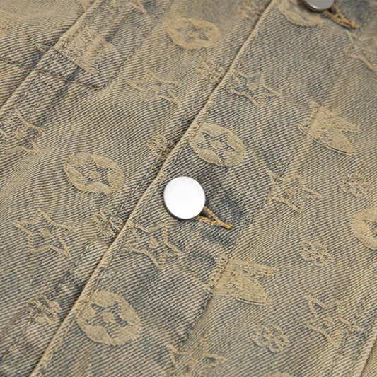 Yellow Mud Vintage Washed Denim Jacket with Collared Collar